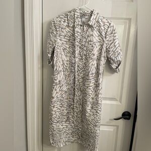 White House black market patterned white dress with belt
